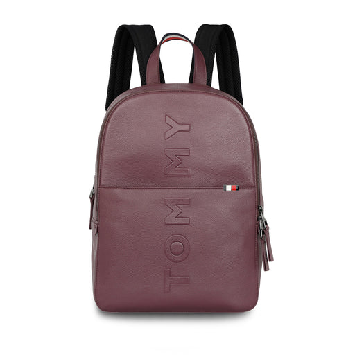 Tommy Hilfiger Premium Leather Line Time-square Laptop Backpack Burgundy