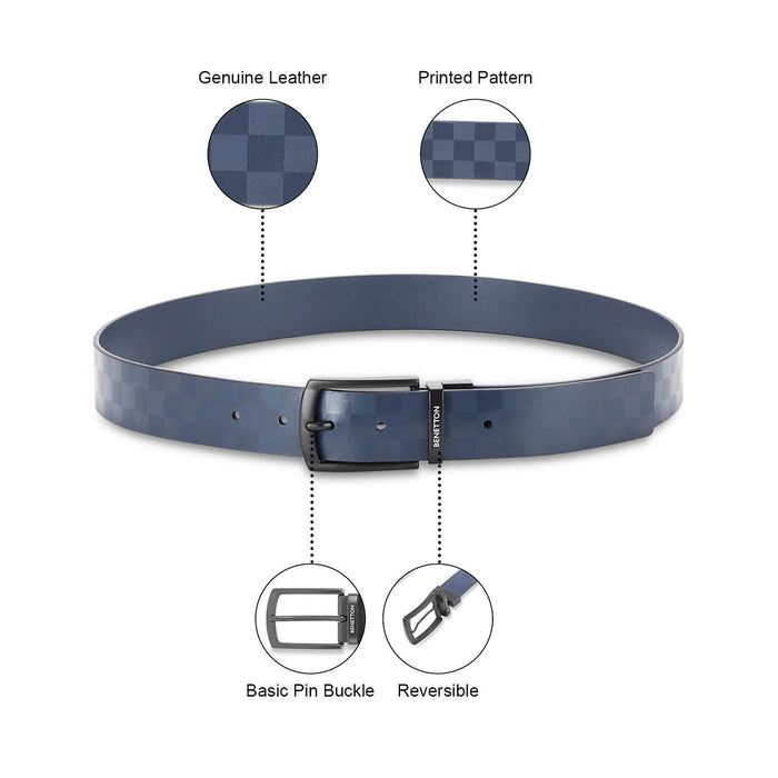 United Colors of Benetton Greco Men's Leather Reversible Belt Navy