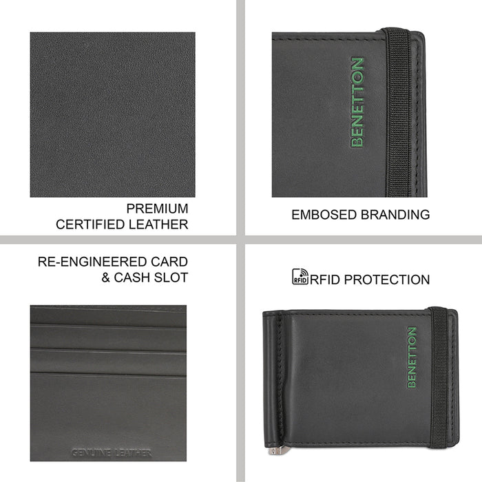 United Colors of Benetton Emberto Money Clip Wallet Black