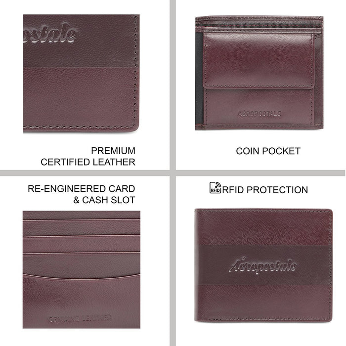 Aeropostale Pompano Men's Global Coin Wallet Wine