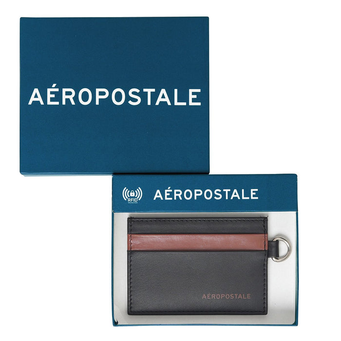 Aeropostale Oxnard Mens Card Holder Black Tan