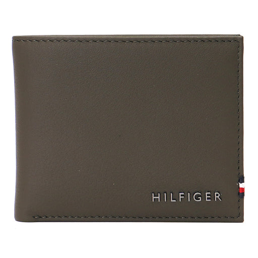 Tommy Hilfiger Milled Mens Leather Slimfold Wallet Olive