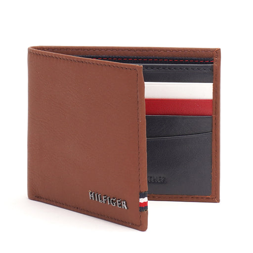 Tommy Hilfiger Milled Mens Leather Slimfold Wallet Tan