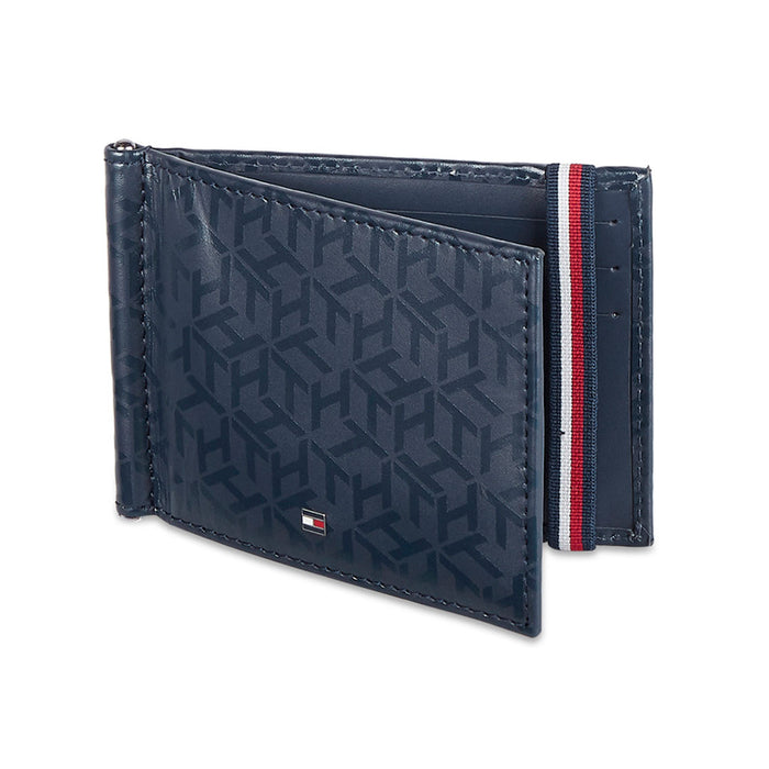 Tommy Hilfiger Franco Club Mens Leather Moneyclip Wallet Navy