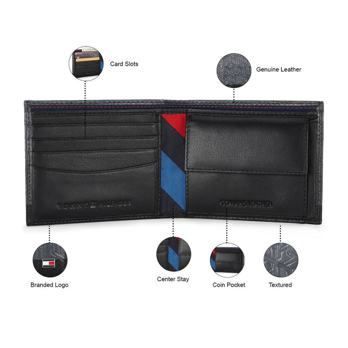 Tommy Hilfiger Stellar Mens Leather Global Coin Wallet Black