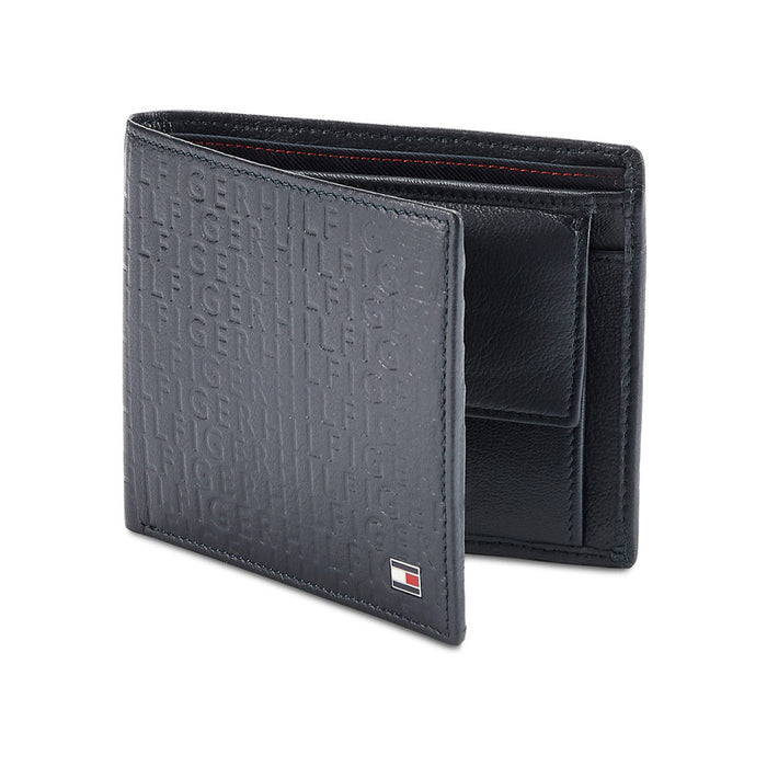 Tommy Hilfiger Erik Embossed Mens Leather Global Coin Wallet navy