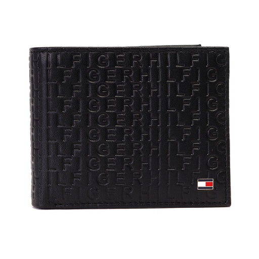 Tommy Hilfiger Erik Embossed Mens Leather Global Coin Wallet Black