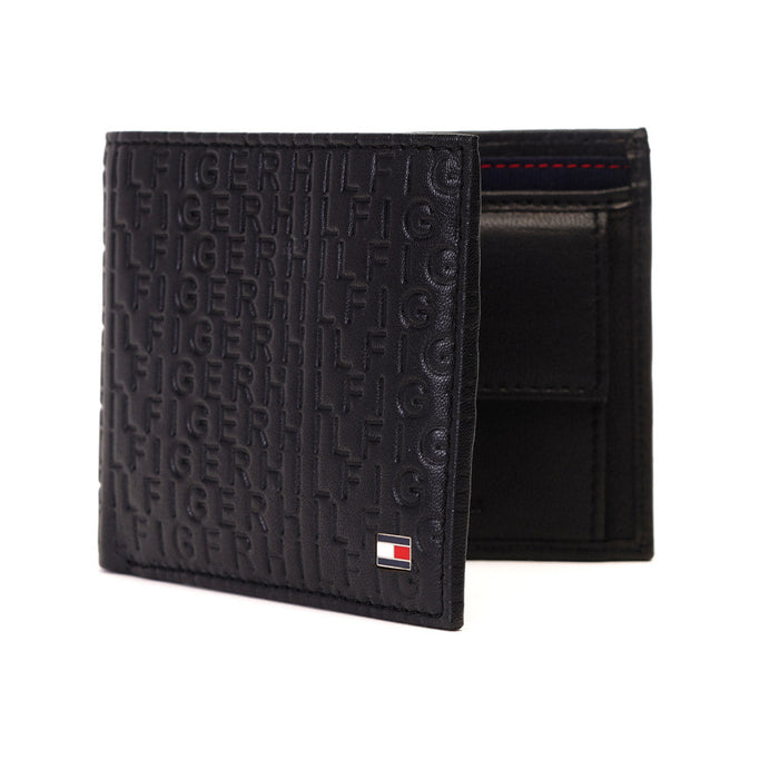 Tommy Hilfiger Erik Embossed Mens Leather Global Coin Wallet Black