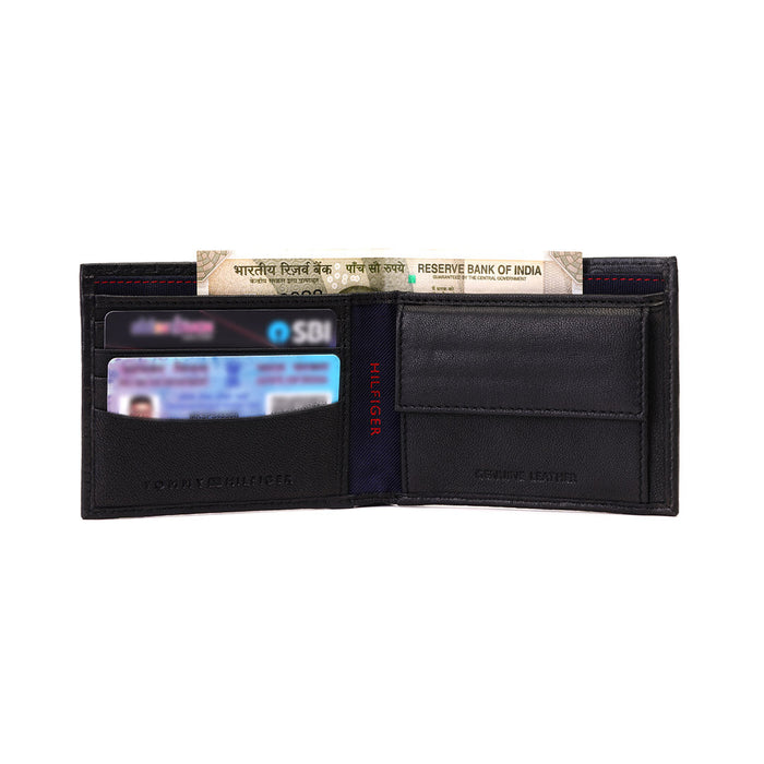 Tommy Hilfiger Erik Embossed Mens Leather Global Coin Wallet Black