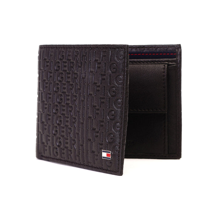 Tommy Hilfiger Erik Embossed Mens Leather Global Coin Wallet Brown