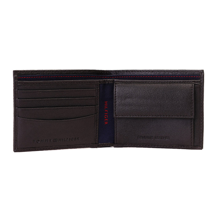 Tommy Hilfiger Erik Embossed Mens Leather Global Coin Wallet Brown