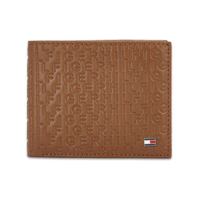 Tommy Hilfiger Erik Embossed Mens Leather Global Coin Wallet Tan