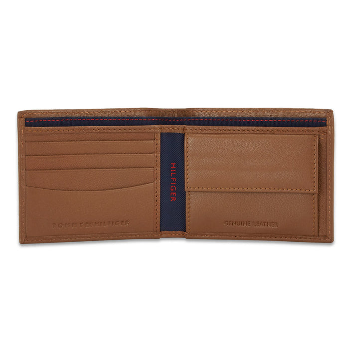 Tommy Hilfiger Erik Embossed Mens Leather Global Coin Wallet Tan