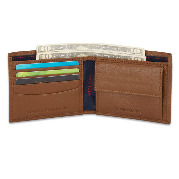 Tommy Hilfiger Erik Embossed Mens Leather Global Coin Wallet Tan