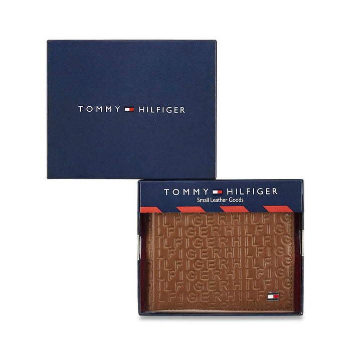 Tommy Hilfiger Erik Embossed Mens Leather Global Coin Wallet Tan