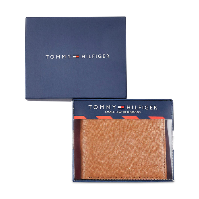 Tommy Hilfiger Folk Mens Leather Slimfold Wallet Tan