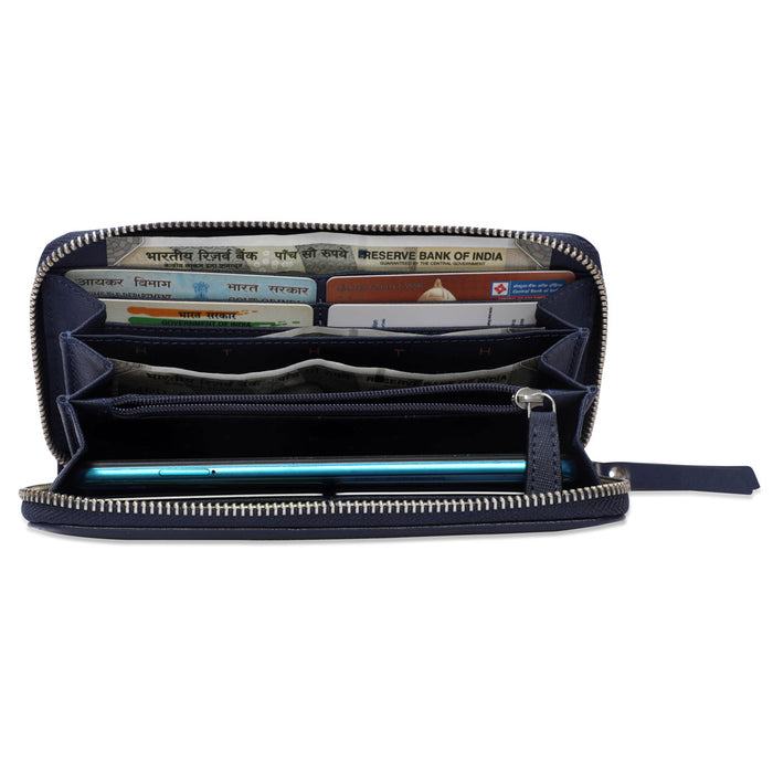 Tommy Hilfiger Ontario Womens Leather Zip Around Wallet navy