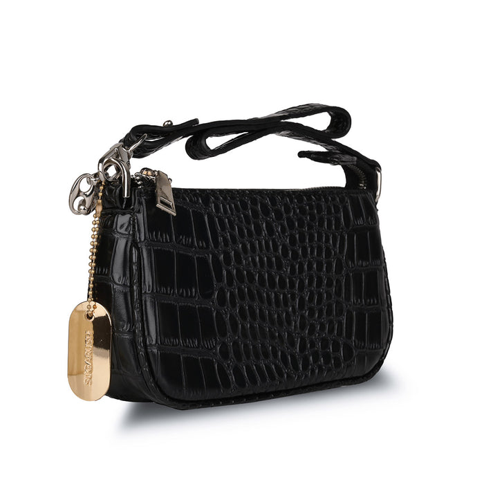 Sugarush Adriana Textured Womenbs Vegan Leather Sling Bag  Black