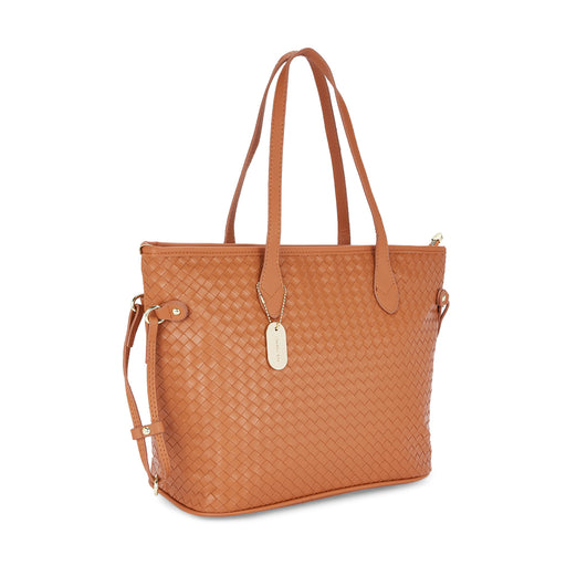 Sugarush Giselle Womenbs Vegan Leather Weaved Tote Bag Orange