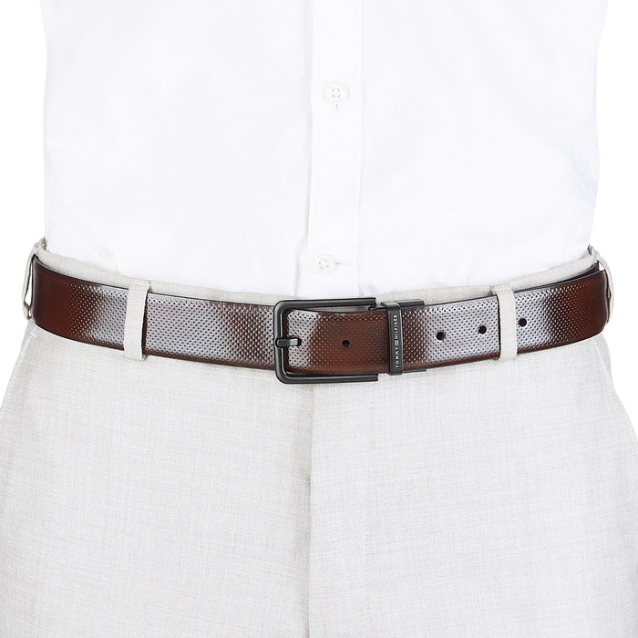 Tommy Hilfiger Tongass Pro Mens Leather Reversible Belt Brown & blackcherry