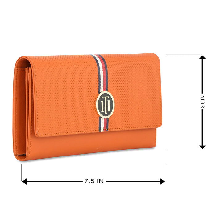 Tommy Hilfiger Charlee Womenbs Leather Flap Wallet Orange