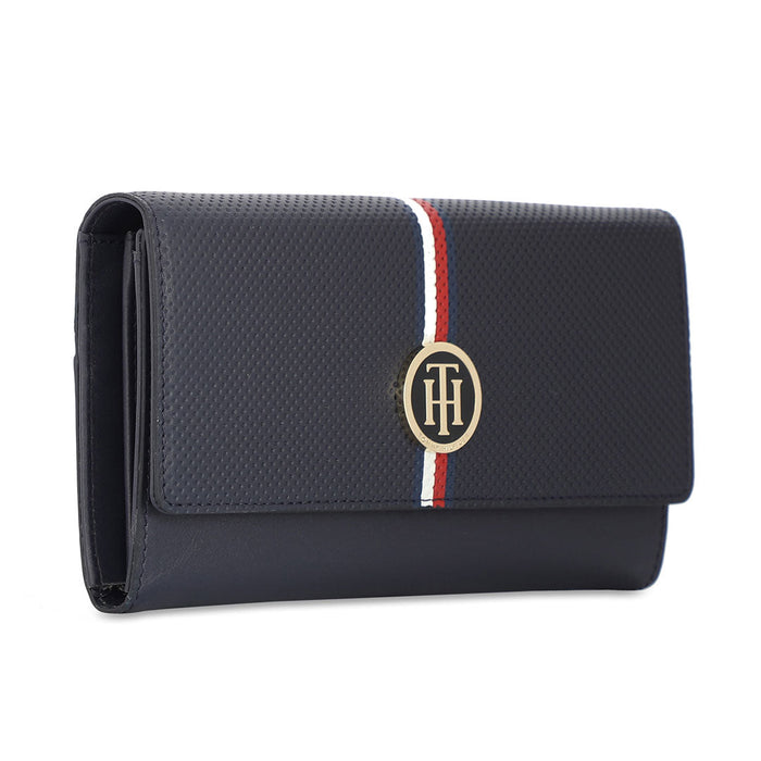 Tommy Hilfiger Charlee Womenbs Leather Flap Wallet Navy