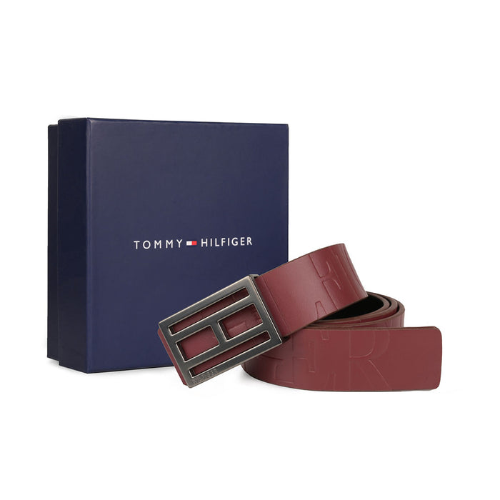 Tommy Hilfiger Beckham Mens Leather Reversible Belt Wine