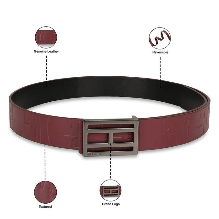 Tommy Hilfiger Beckham Mens Leather Reversible Belt Wine