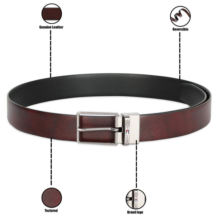 Tommy Hilfiger Walston Mens Leather Reversible Belt Wine