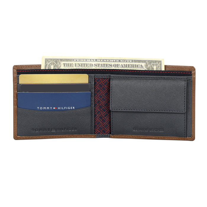 Tommy Hilfiger Michelin Mens Leather Global Coin Wallet Tan