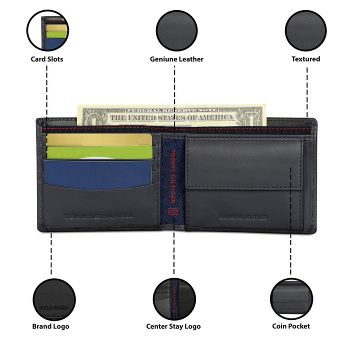 Tommy Hilfiger Deckard Men Leather Global Coin Wallet Black