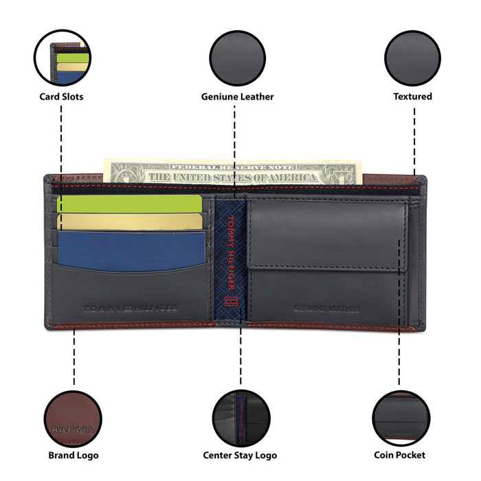 Tommy Hilfiger Deckard Men Leather Global Coin Wallet Wine