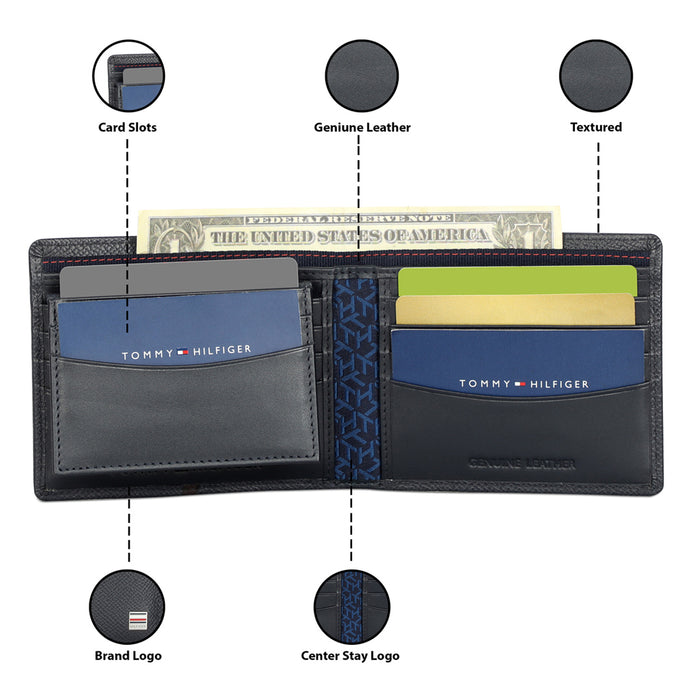 Tommy Hilfiger Renato Mens Leather Passcase Wallet navy