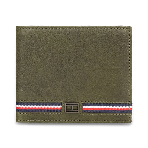 Tommy Hilfiger Darven Mens Leather Slimfold Wallet Olive